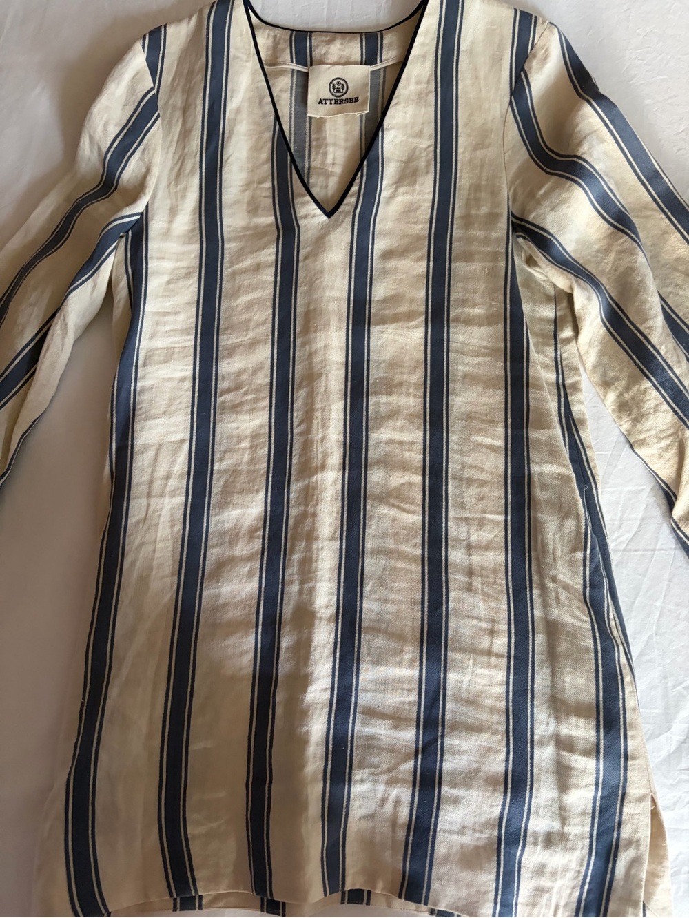 Attersee Cream and Navy Striped Mini Dress